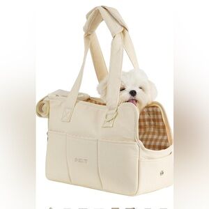 Dog carrier or small animal beige and white plaid new